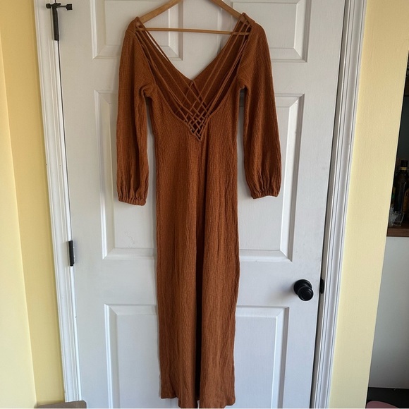 Free People Beach Women’s Small Amalfi Maxi Dress Orange Resort Criss Cross Back - Picture 6 of 8